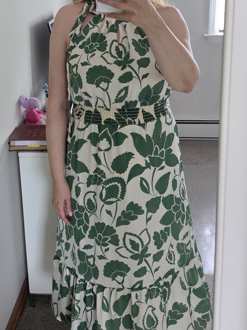 Gilli Cream Midi Dress with Green Floral Print (size L)